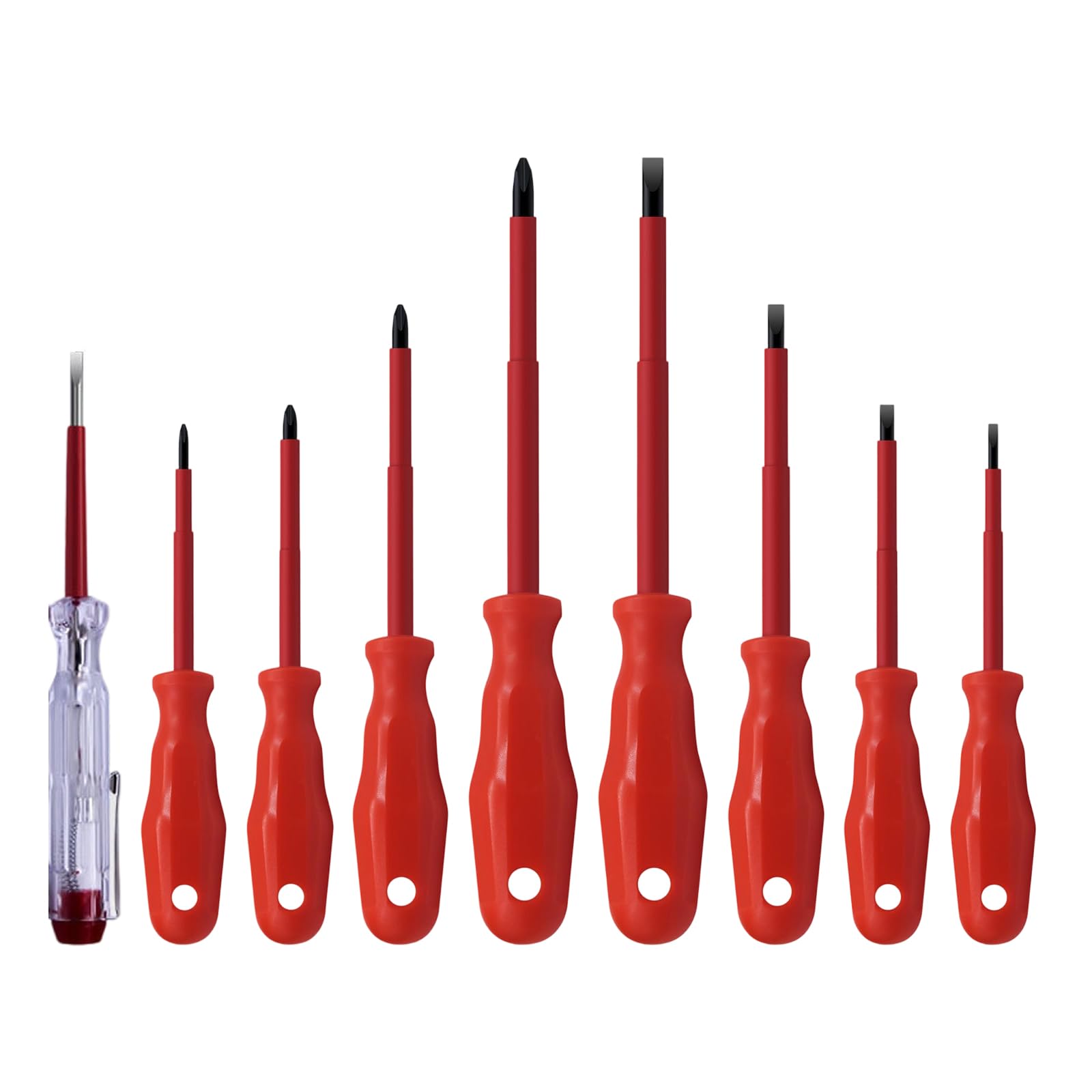Conjunto de 9 peças de chaves de fenda isoladas resistentes, ponta antiderrapante, caneta testadora para reparo doméstico e trabalho elétrico, conjunto profissional de chaves de fenda isoladas