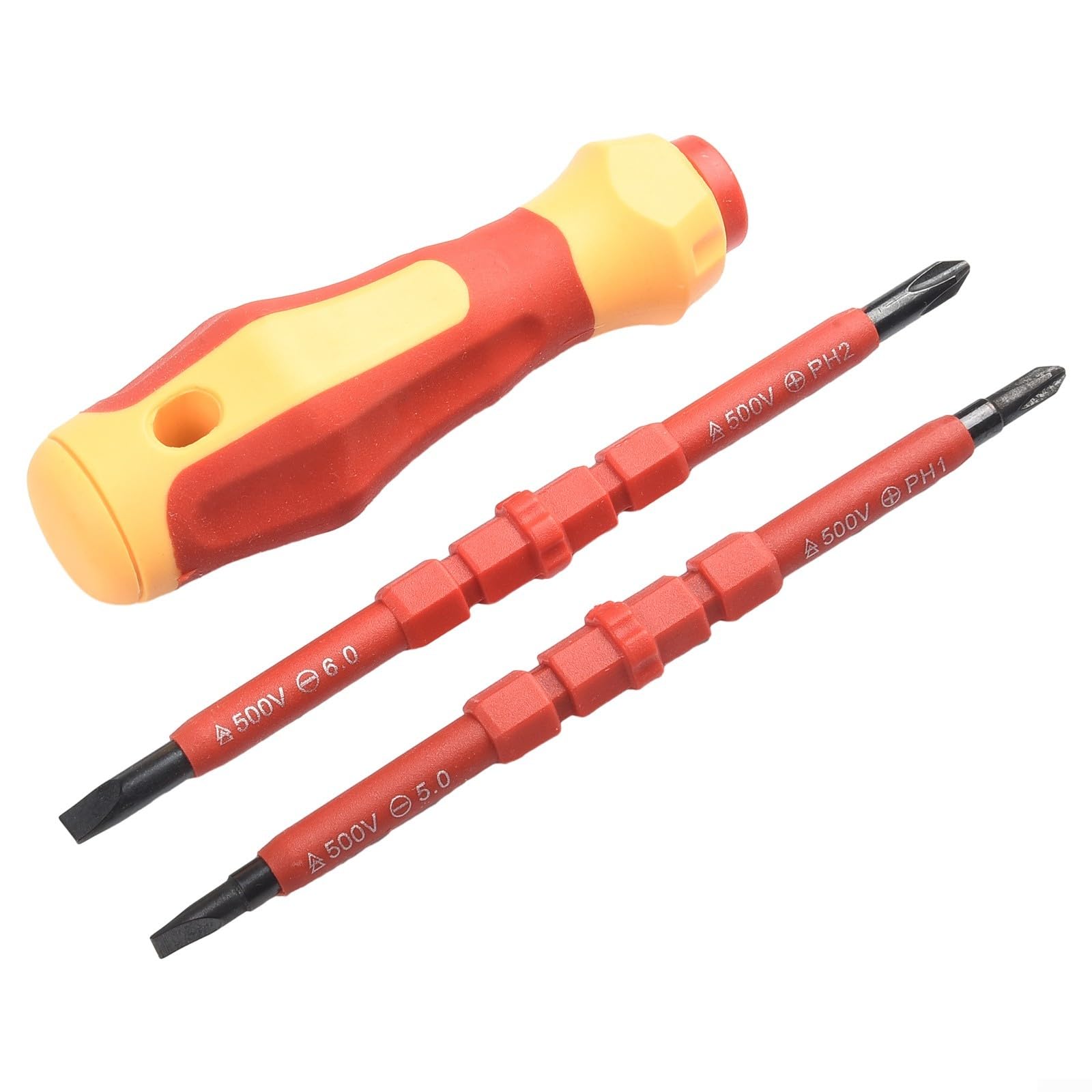 Conjunto de chaves de fenda isoladas eletricistas, brocas de aço cromo vanádio com alça ergonômica, PH1 PH2 com fenda 5.0 6.0, ferramentas de reparo multiuso para trabalho elétrico