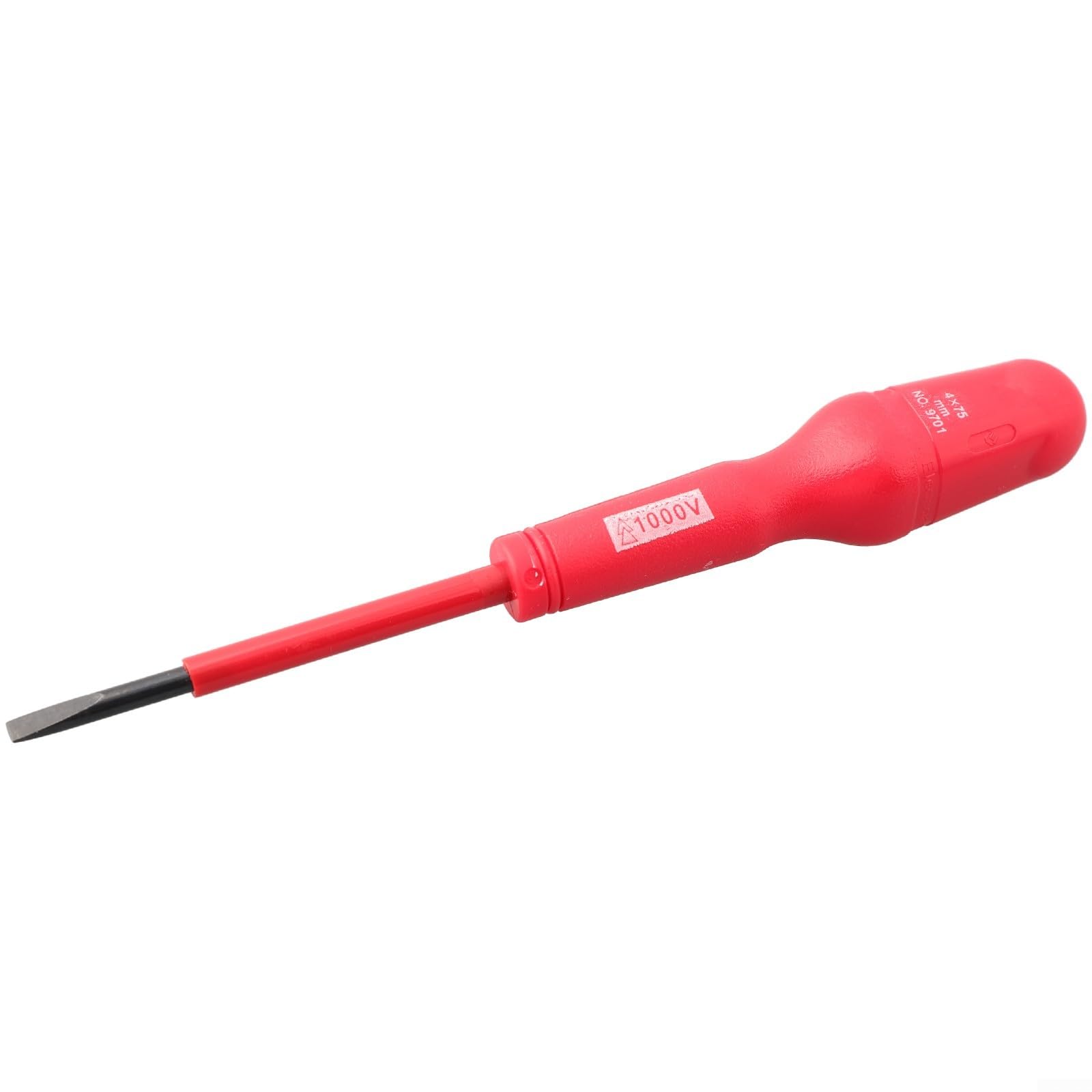 Chave de fenda isolada 1000 V Ferramenta eletricista certificada VDE - Ponta magnética de aço cromo vanádio para trabalho elétrico - Cabo macio vermelho 3 x 75 mm (4 x 75-)