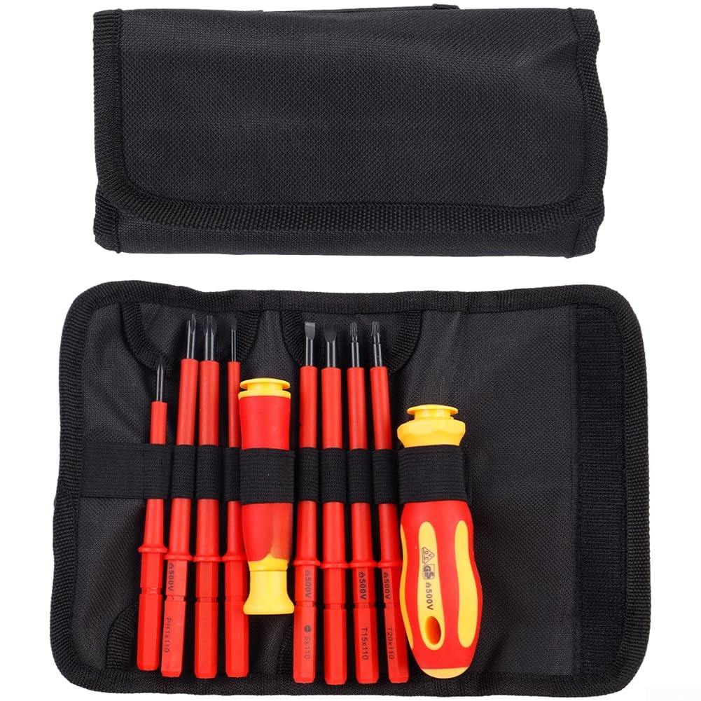 Conjunto de chaves de fenda isoladas 10 em 1 com pontas magnéticas | Aço carbono, rotação de 360°, aderência de borracha antiderrapante, segurança elétrica, para kit de reparo versátil