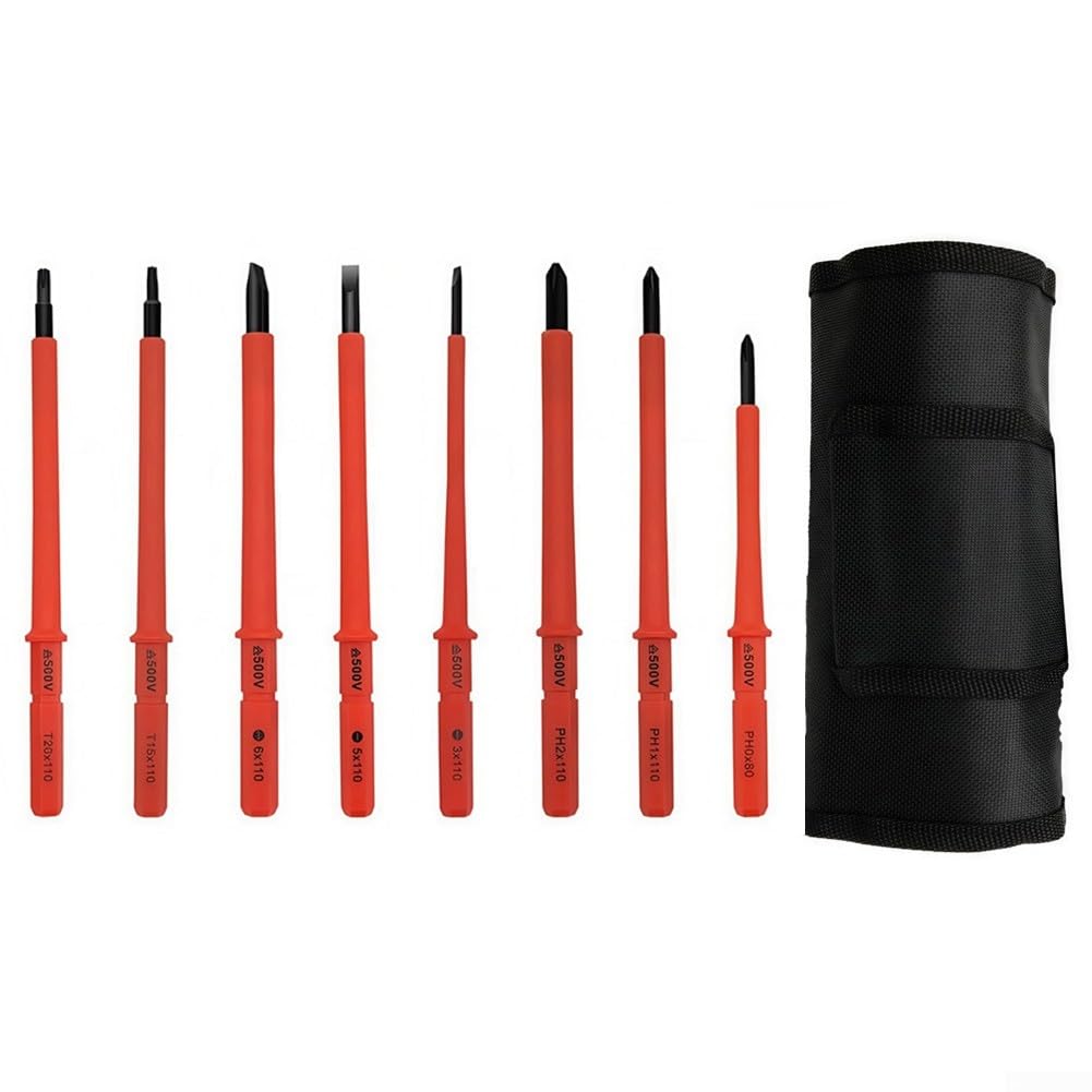 Chave de Fenda Isolada 10 Peças 500V Kit Eletricista com Pontas Trocáveis Aço Cromo Vanádio para Reparos Elétricos
