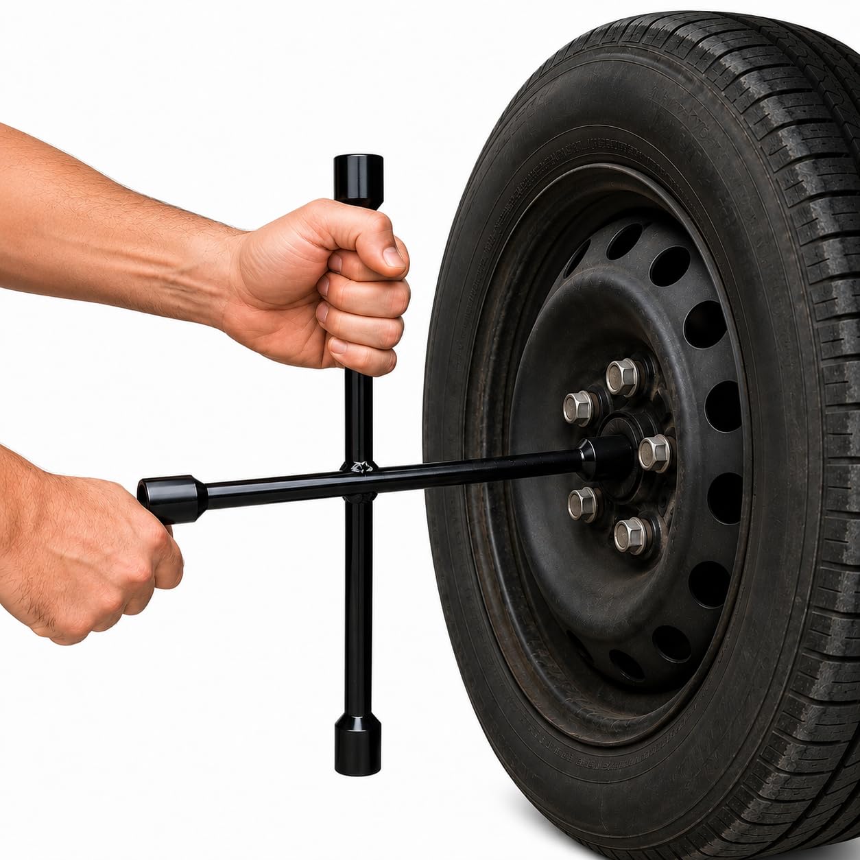 Chave de Soquete Phillips de 14 Polegadas - Chave de Soquete com Quatro Tamanhos para Veículos, Design Ergonômico e Alta Durabilidade,Chave De Roda Cruz Com 4 Bocas (17 19 21 E 23 Mm), Preto