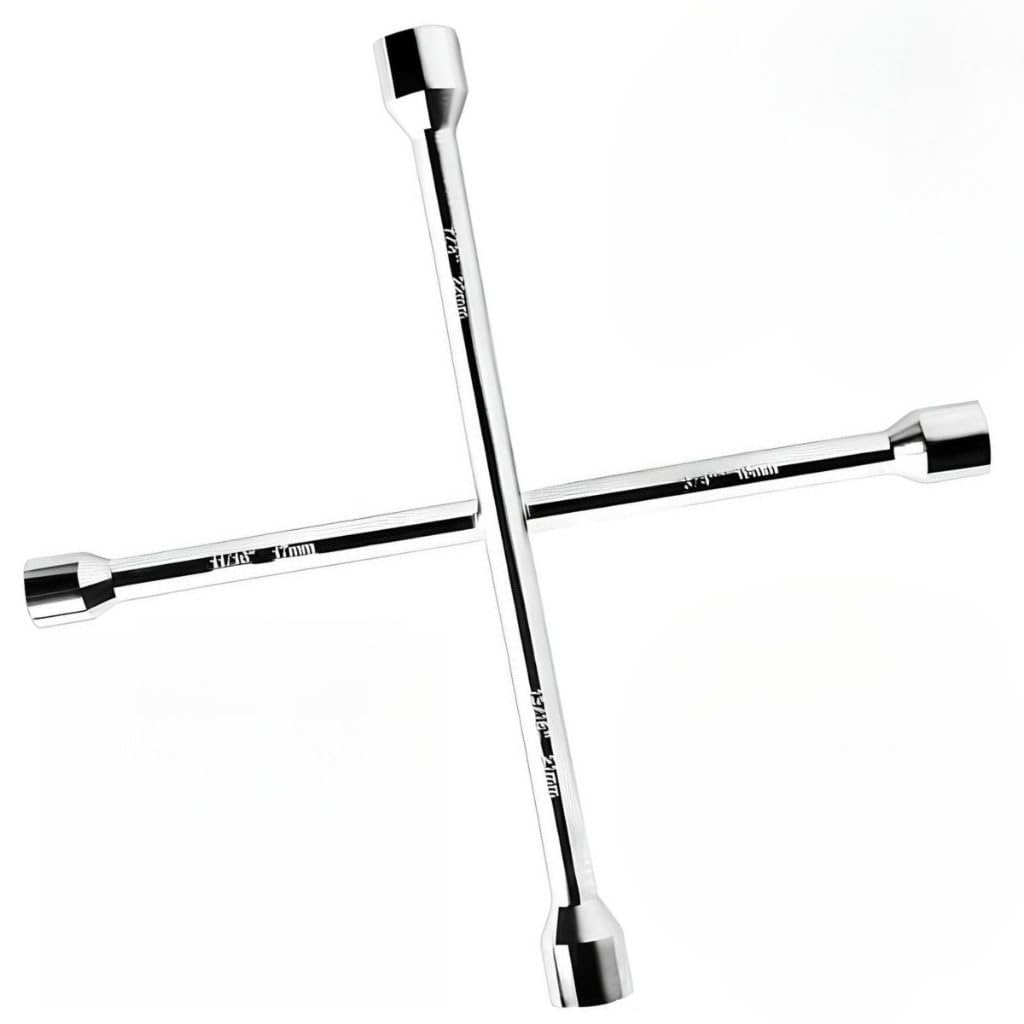 Chave De Roda Cruz 4 Bocas Universal – 17 19 21 23 | Alta Resistência Ideal Para Carro e Emergência