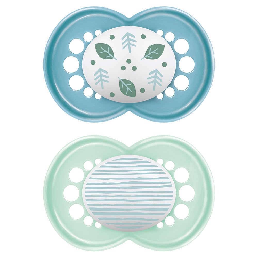 MAM Baby Kit Com 2 Chupetas Original Com Bico Simétrico de Silicone SkinSoft para Crianças 6+ Meses Com Caixa Esterilizadora, Azul e Neutra