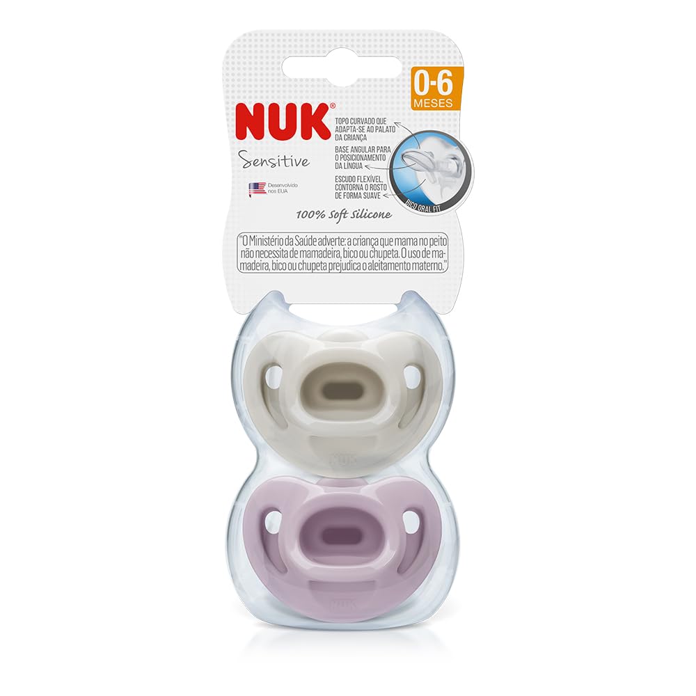 NUK Kit Com 2 Chupetas Sensitive Soft 100% Silicone Girl - Rosa/Transparente Tam 1 (0-6 Meses)