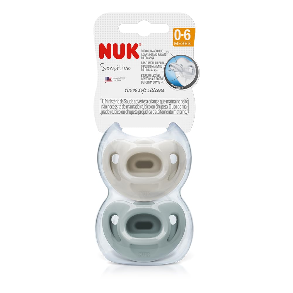 NUK Kit Com 2 Chupetas Sensitive Soft 100% Silicone Boy S1 - Azul/Verde Tam 1 (0-6 Meses)