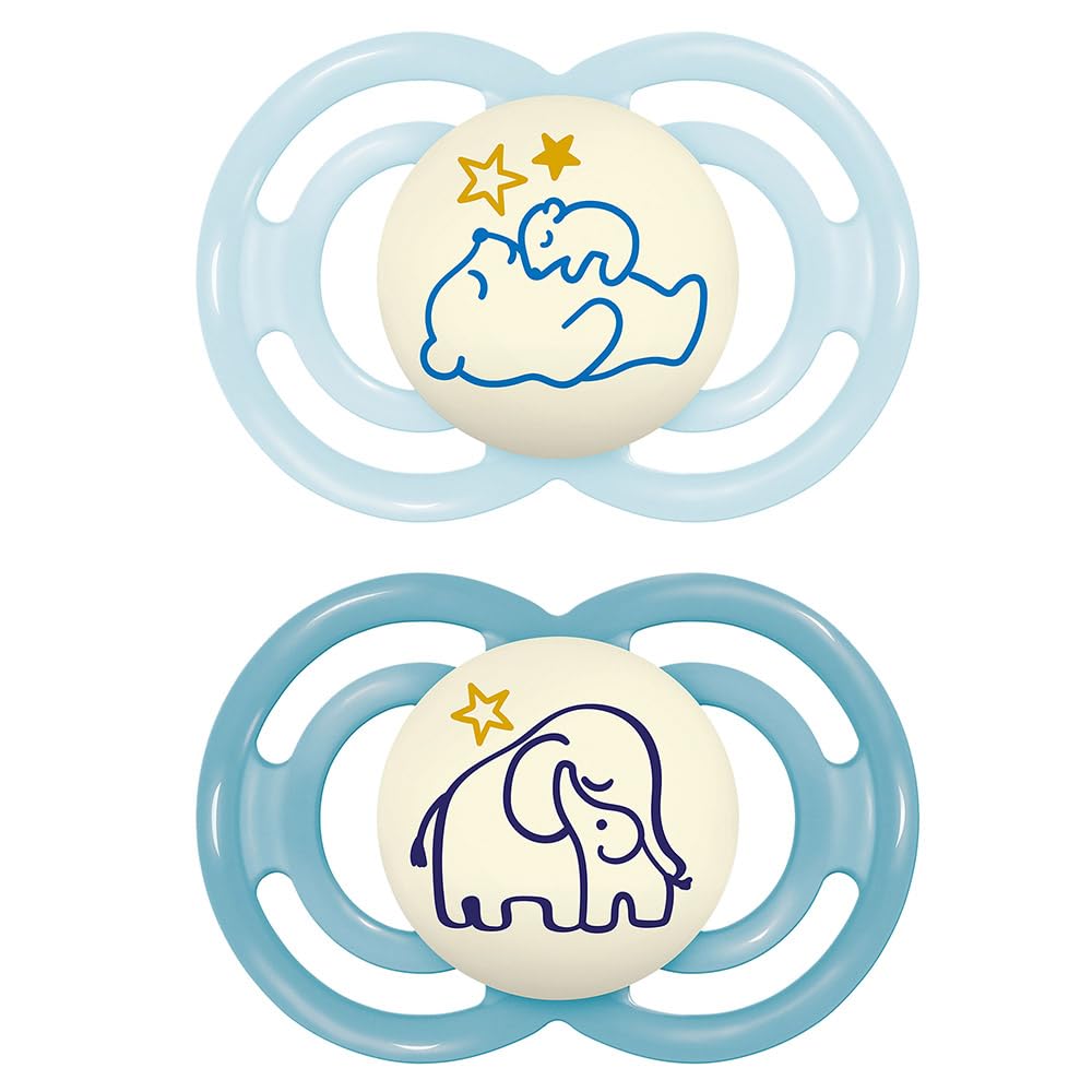 MAM Baby Kit com 2 Chupetas Perfect Night Com Botão que Brilha no Escuro e Bico de Silicone Skinsoft para Crianças 6+ Meses Com Caixa Esterilizadora, Azul