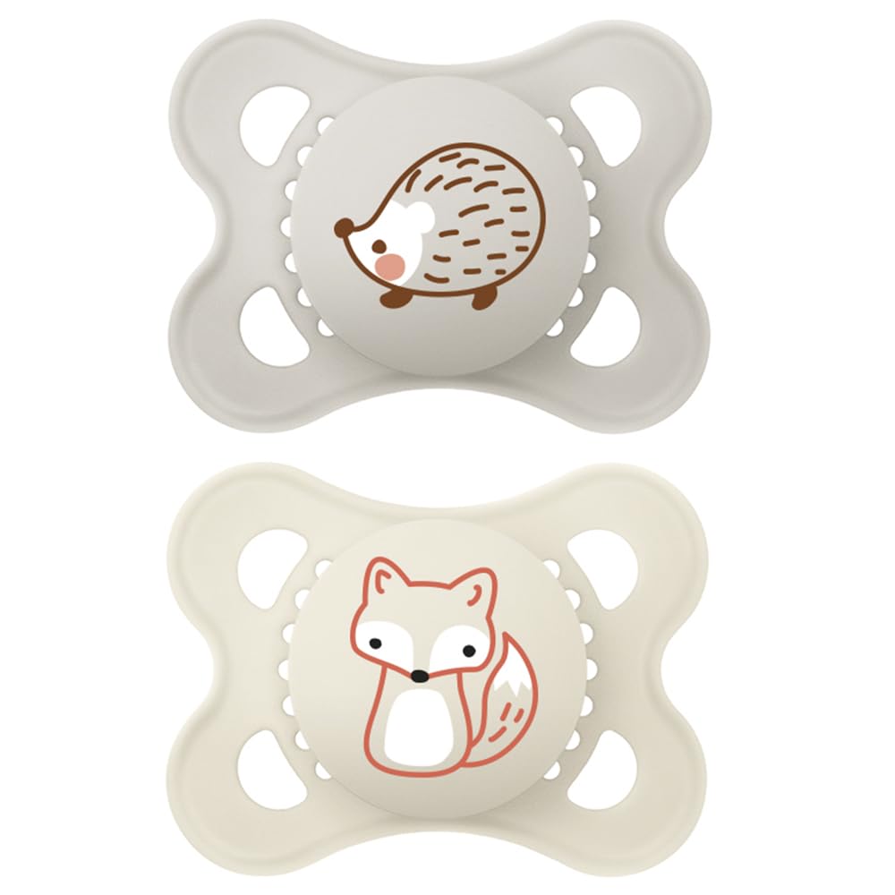 MAM Baby Kit Com 2 Chupetas Original Com Bico Simétrico de Silicone SkinSoft para Crianças 0-6 Meses Com Caixa Esterilizadora, Neutra