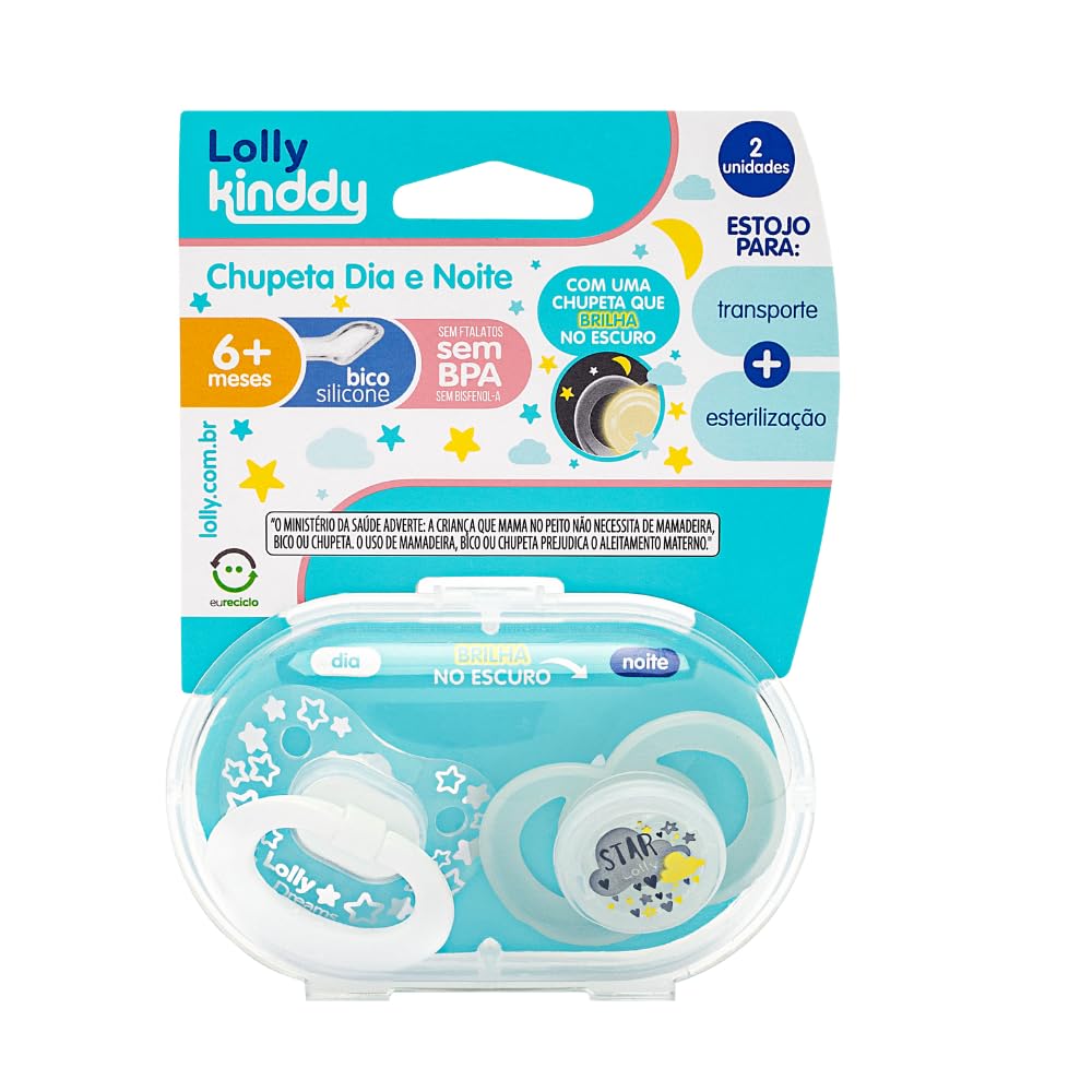 Chupeta Star Dia e Noite Silicone +6 meses 2 unidades Lolly Branca
