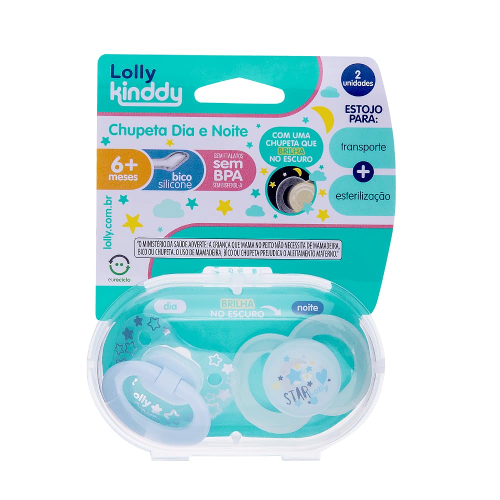 Chupeta Star Dia e Noite Silicone +6 meses 2 unidades Lolly Azul