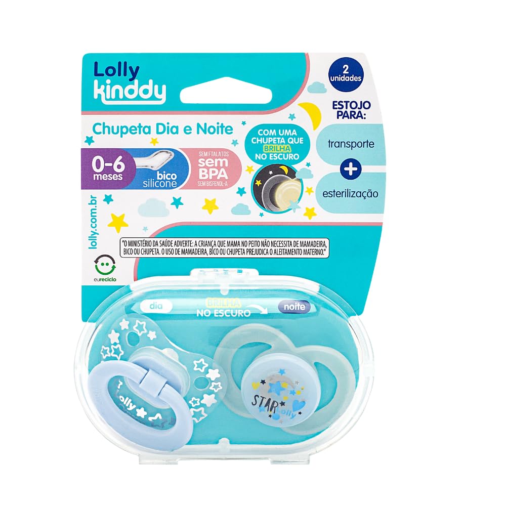 Chupeta Star Dia e Noite Silicone 0-6 meses 2 unidades Lolly Azul