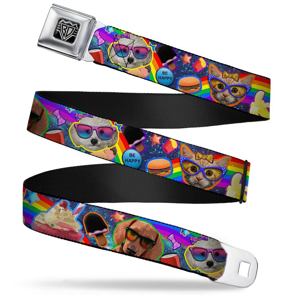 Buckle-Down Cinto de segurança unissex adulto para animais de estimação regulares, petiscos colagem arco-íris, 3,8 cm de largura - 61 cm a 96 cm