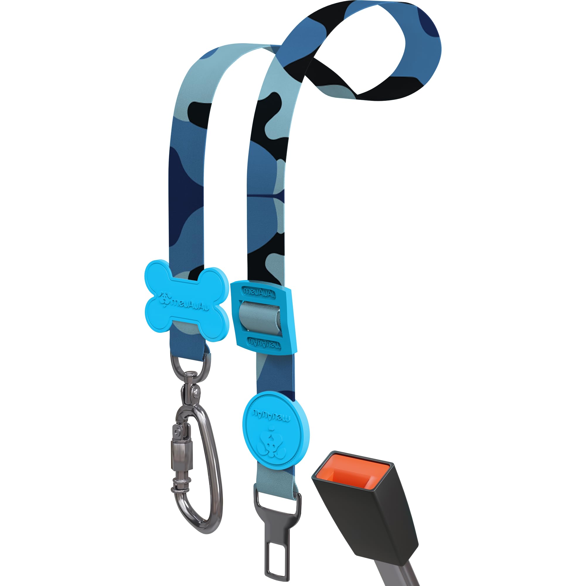 meuAuAu Cinto de Segurança para Cães, Gatos e Cachorros no Carro, Cinto Segurança Pet Universal Ajustável de 40 a 80 cm com Mosquetão Giratório (armyblue)
