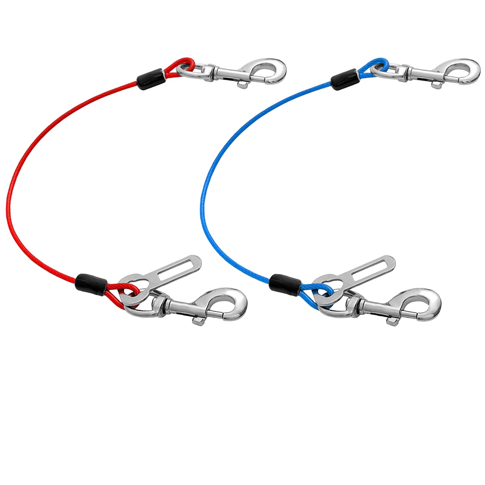 Cinto Segurança Cão Cabo Aço Antimordida 40Cm Arnês Duplo Clip Carro - Proteção Travagem Brusca Prende Cachorro para Viagem