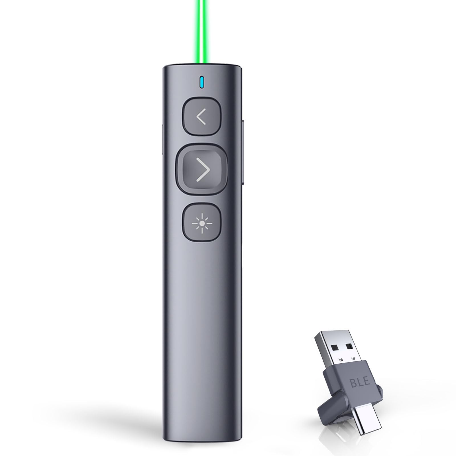 NORWII USB-C clicker de apresentação com ponteiro verde, clicker recarregável para PowerPoint, controlo remoto de apresentação, apresentador sem fios de longo alcance com botão reprogramável