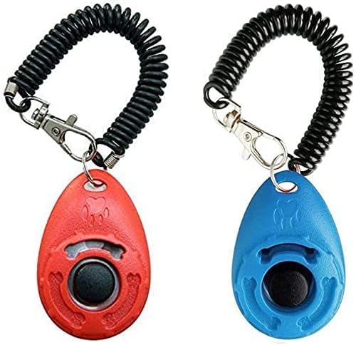 2 peças de clicker vermelho e azul para treinamento de cães com alça de pulso leve e fácil de usar, clique para treinamento de animais de estimação para gatos, filhotes, pássaros, cavalos.