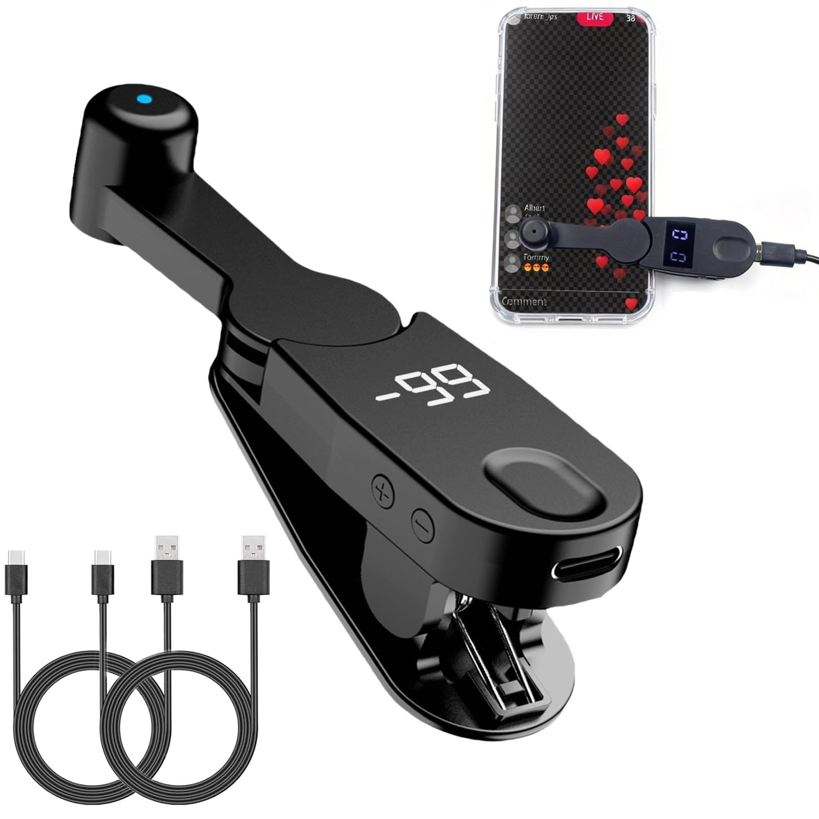 Auto Clicker Mini Smart Tapper for iPhone Android with Gaming,Live | 2 cabos, 108 velocidades ajustáveis, silencioso, portátil, tela LED