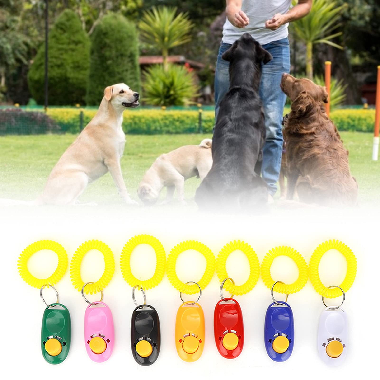 Cryfokt Conjunto de Clicker para Treinamento de Animais de Estimação, 7 Peças Ajustáveis com Anel de Borracha para Treinamento de Cães e Gatos, Material de PVC de Aderência Confortável