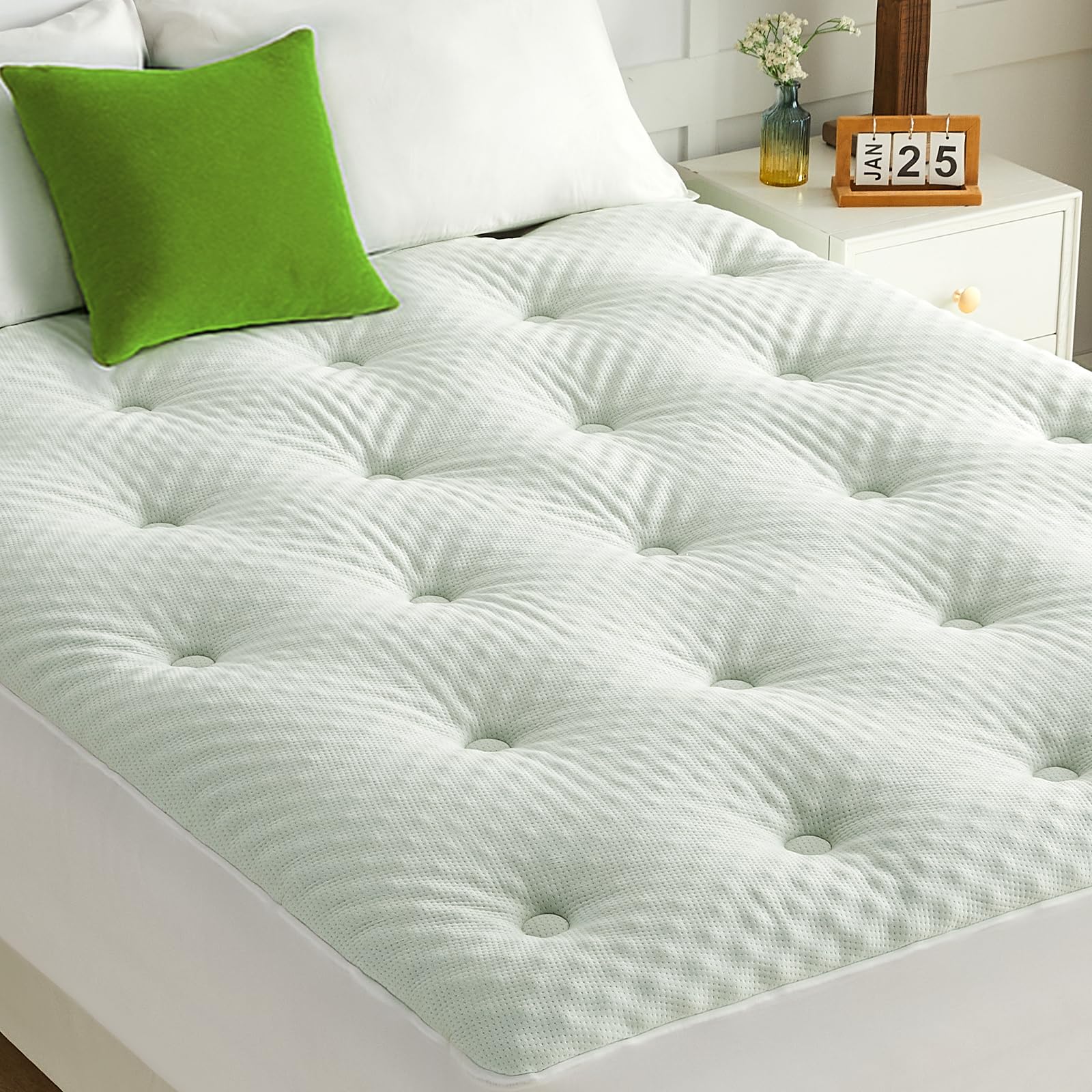 QUIETSEA Protetor de colchão completo reversível para caixa de ovo com espuma de memória, almofada de colchão de viscose de bambu completo, 137 x 190 cm