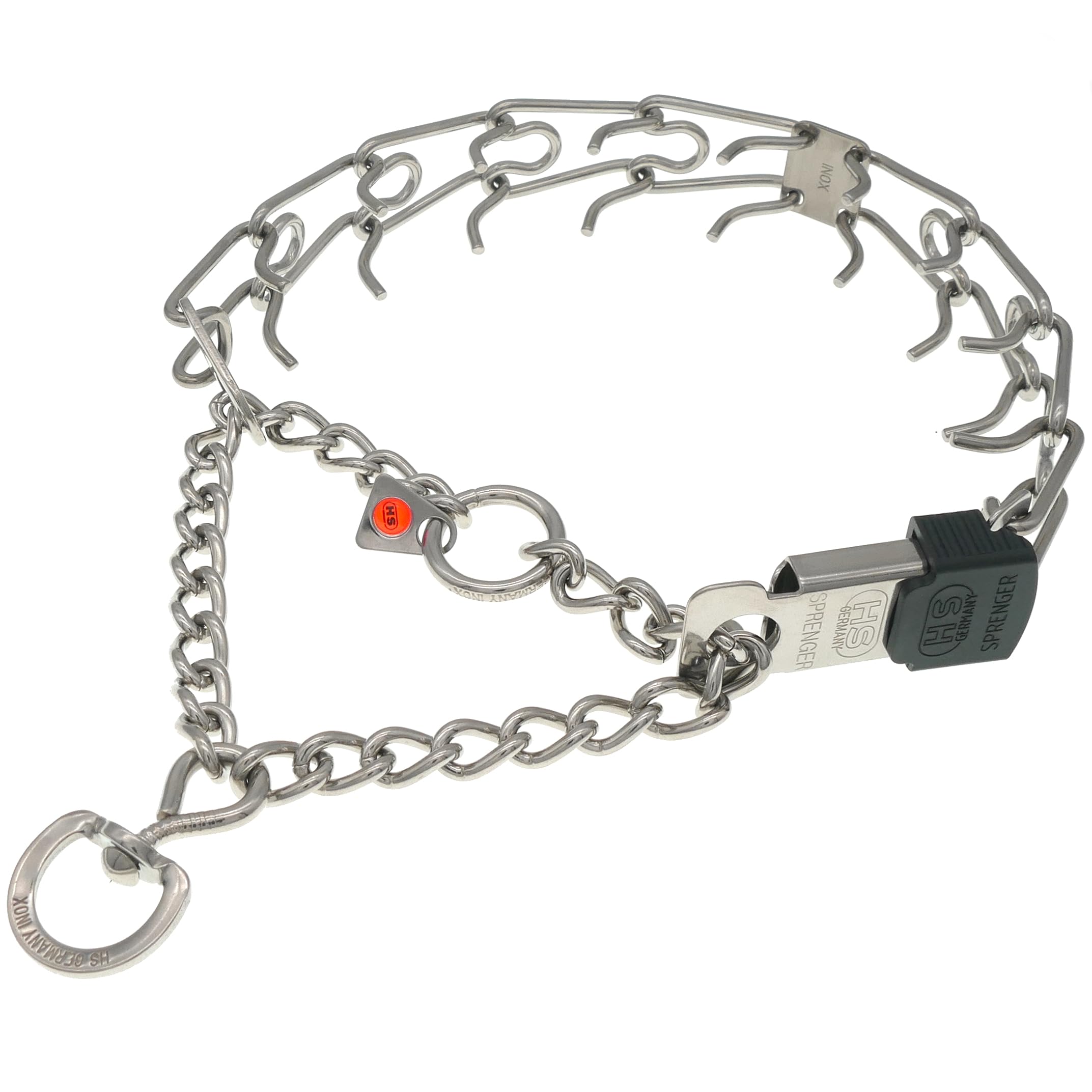 Herm Sprenger Coleira de aço inoxidável com corrente de montagem e fivela ClicLock para cães pequenos, médios e grandes, coleira de aperto ultra-plus para adestramento com liberação rápida feita na Alemanha (58,4 cm x 3,2 mm)
