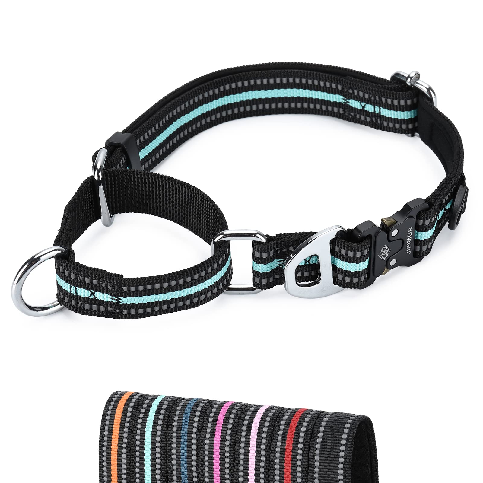 JIPIMON Coleira para cães Martingale refletiva de nylon macio acolchoado com fivela de liga de adestramento coleira para cães pequenos, médios e grandes (pequeno, azul-petróleo)