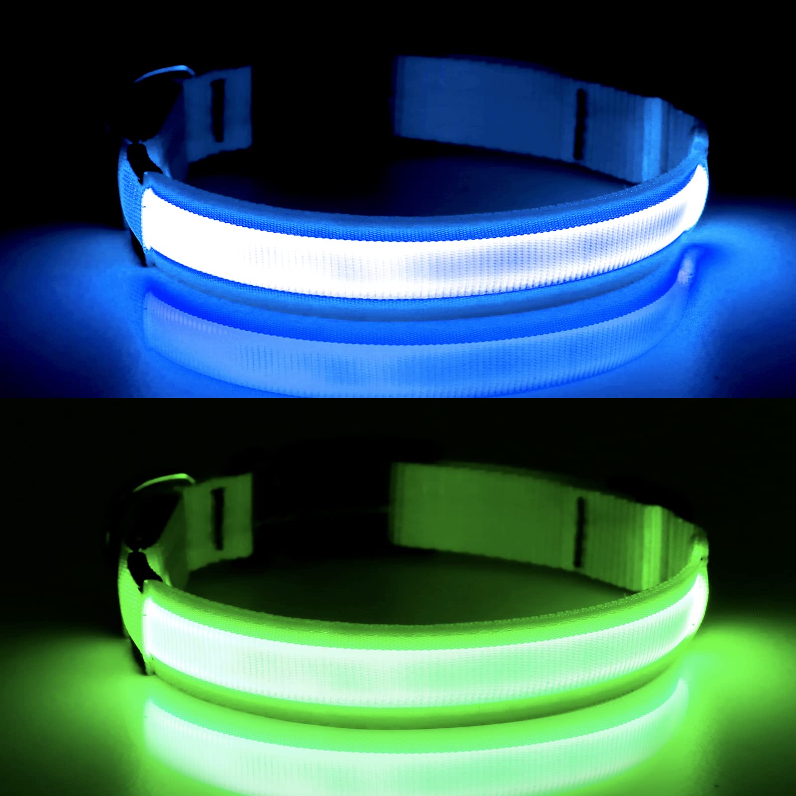 YFbrite Coleira de cachorro ultraleve com LED recarregável por USB – Coleira de cachorro com iluminação ajustável – Coleira impermeável para cães – Coleira piscante para cães visiblidade e segurança para seus cães (azul, GG)