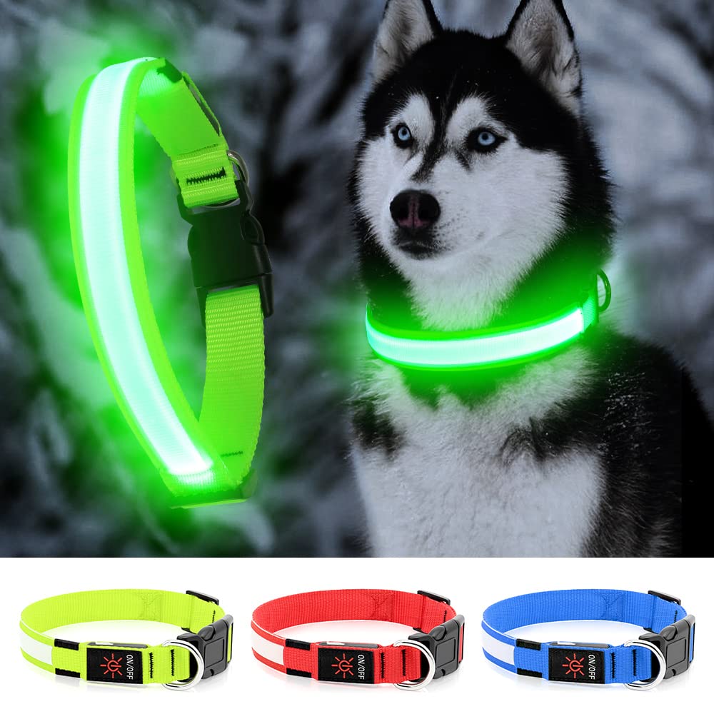 YFbrite Coleira de LED ultraleve recarregável por USB – coleira ajustável para cães – coleira impermeável – coleira piscante para cães visibilidade e segurança para seus cães (verde, pequena)