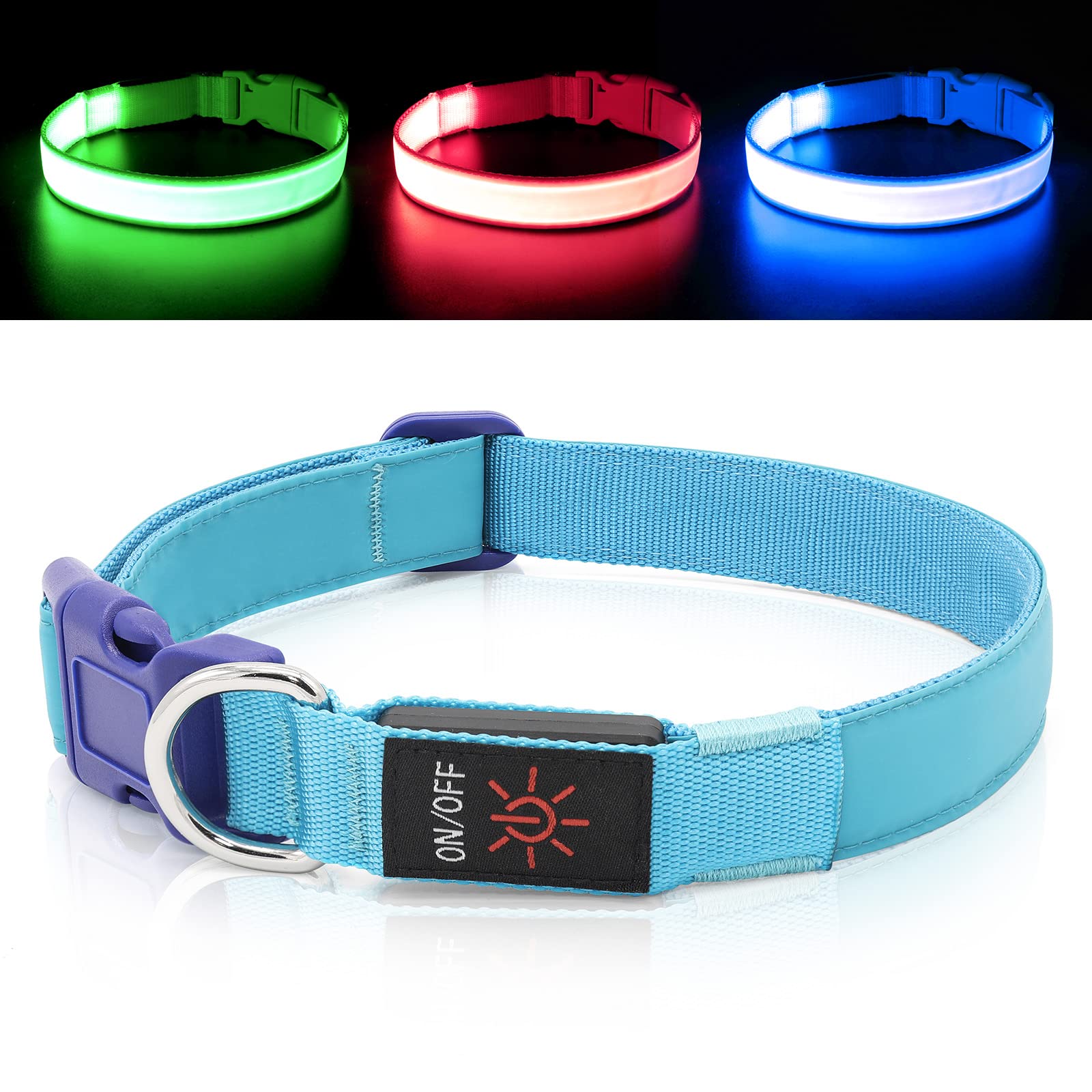 Bpawser Only Half The Collar Lights Coleira LED para cães que acende coleiras USB recarregável, tamanho ajustável, correia de nylon TPU resistente, coleira básica de segurança para cães grandes e médios (G
