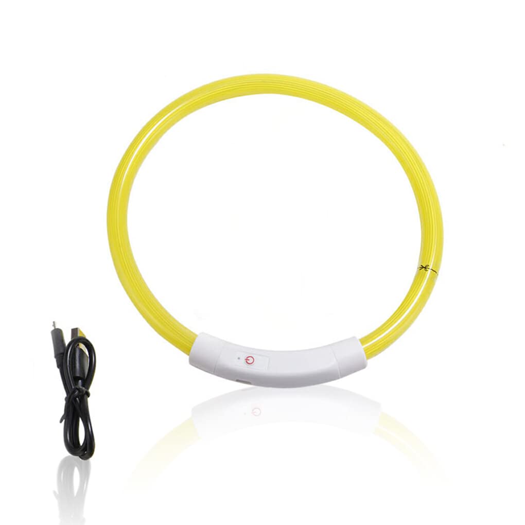 Coleira para animais de estimação, iluminação LED, ajustável, ABS, PVC, recarregável, USB, prevenção de perdas, acessórios noturnos, amarelo, M