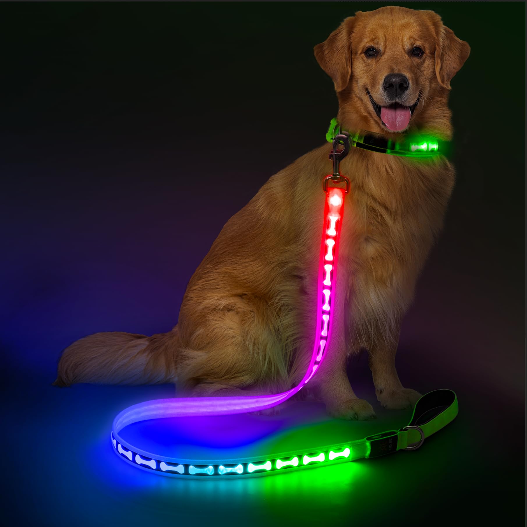 Flashseen Coleira iluminada para cães, 1,5 m, recarregável, com luz de LED, 7 modos de iluminação, luzes que brilham no escuro para caminhadas noturnas com alça acolchoada (cinza)