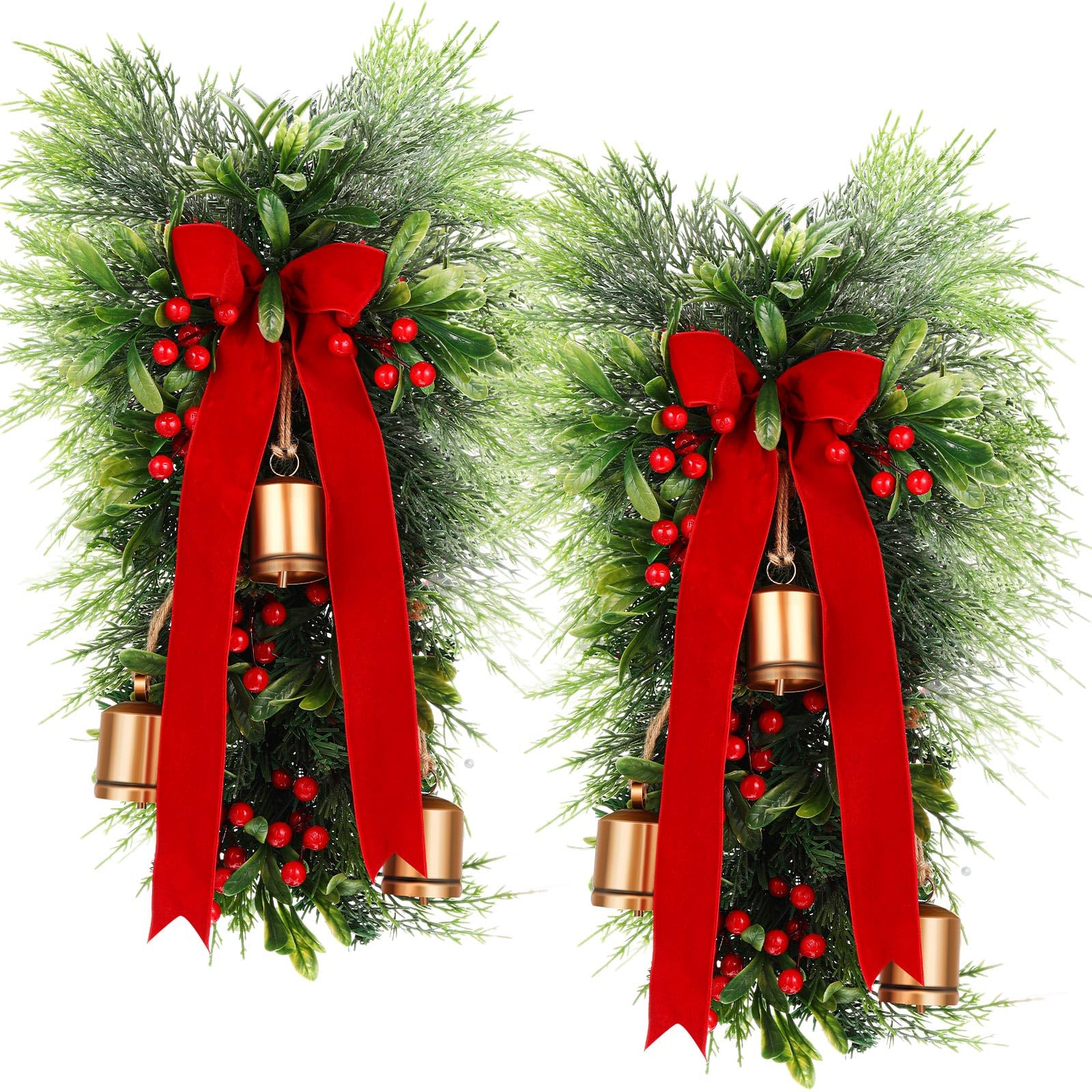 Gejoy 2 peças Guirlanda de gota de Natal de 53 cm guirlanda de Natal com luz de Natal guirlanda de lágrima artificial com sinos para parede escadaria lareira pendurada na porta da frente decoração de
