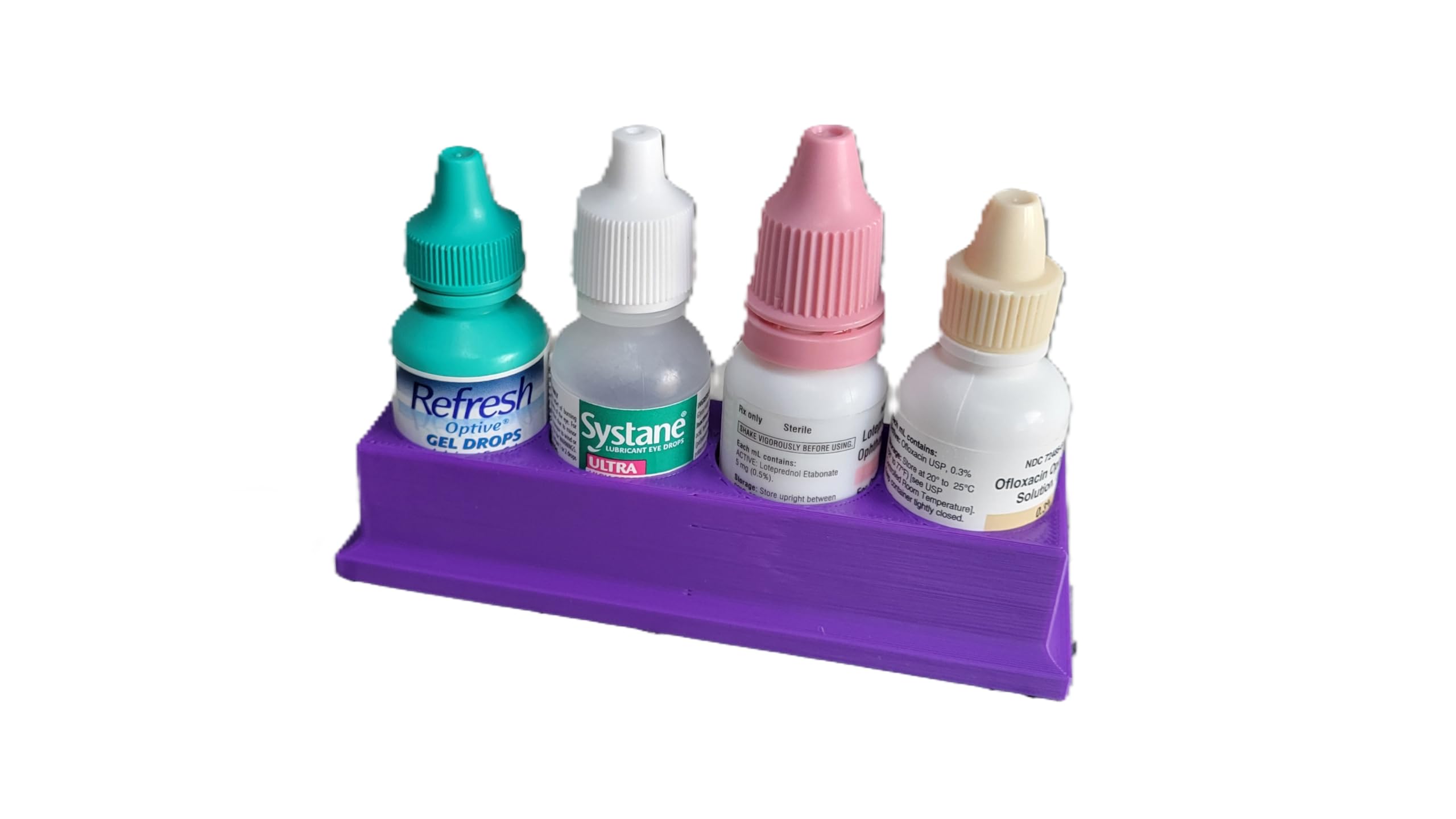 Znet3D Bandeja organizadora de frasco de colírio – Suporte compacto de 4 compartimentos para colírios feito nos EUA (roxo)