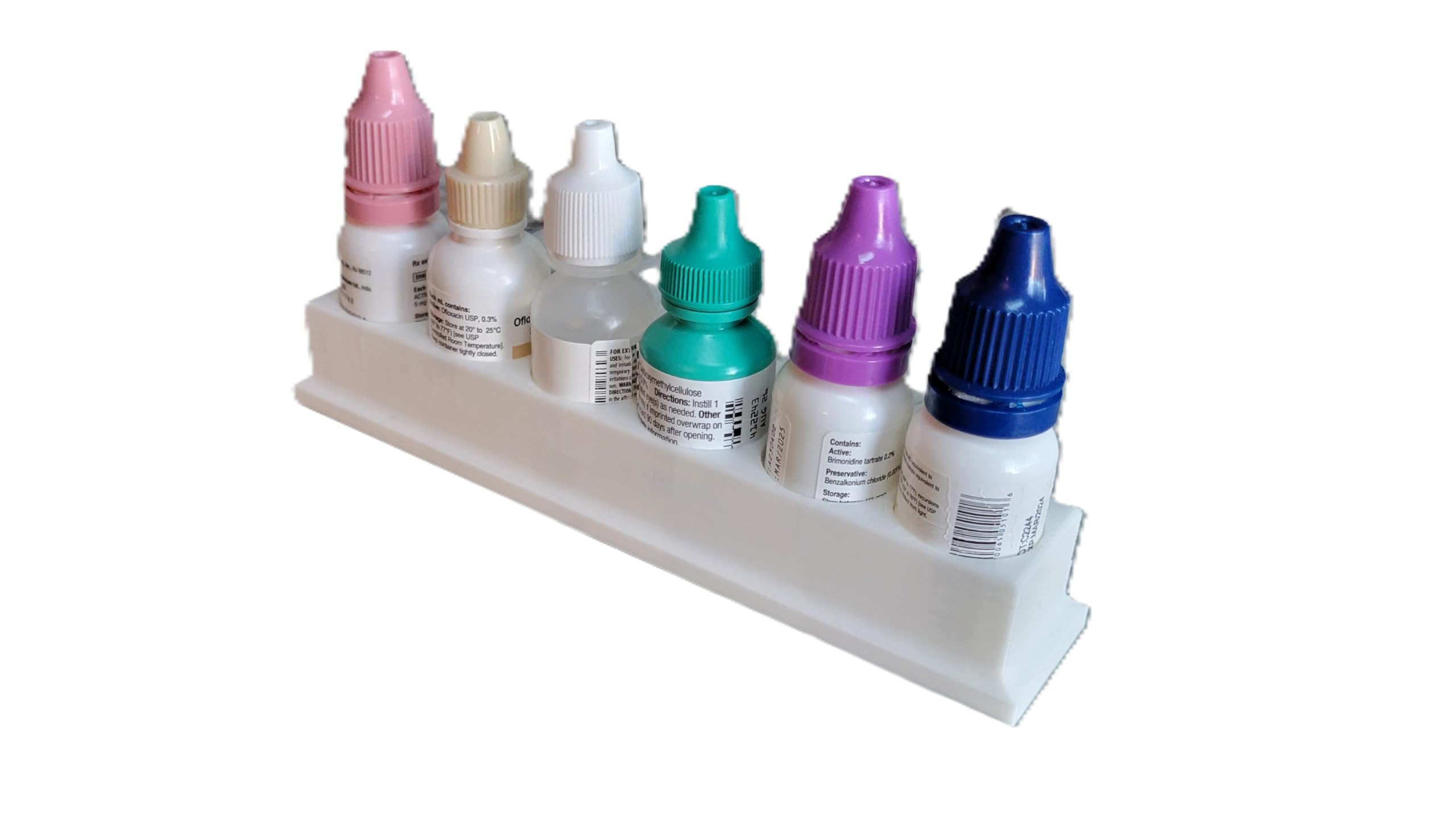 Bandeja organizadora de frascos de colírio – Suporte compacto de 6 compartimentos para colírios feito nos EUA pela Znet3D (branco)