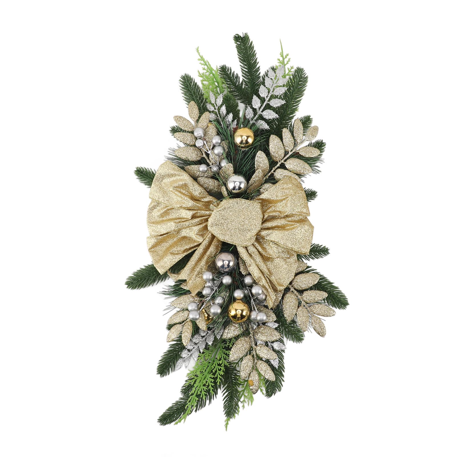 Decoração de escada de Natal, brinde de lágrima artificial sem fio com bolas brancas e frutas brancas, brinde de escada realista requintado para jardim doméstico, Natal e festas (Yellow Without Light)