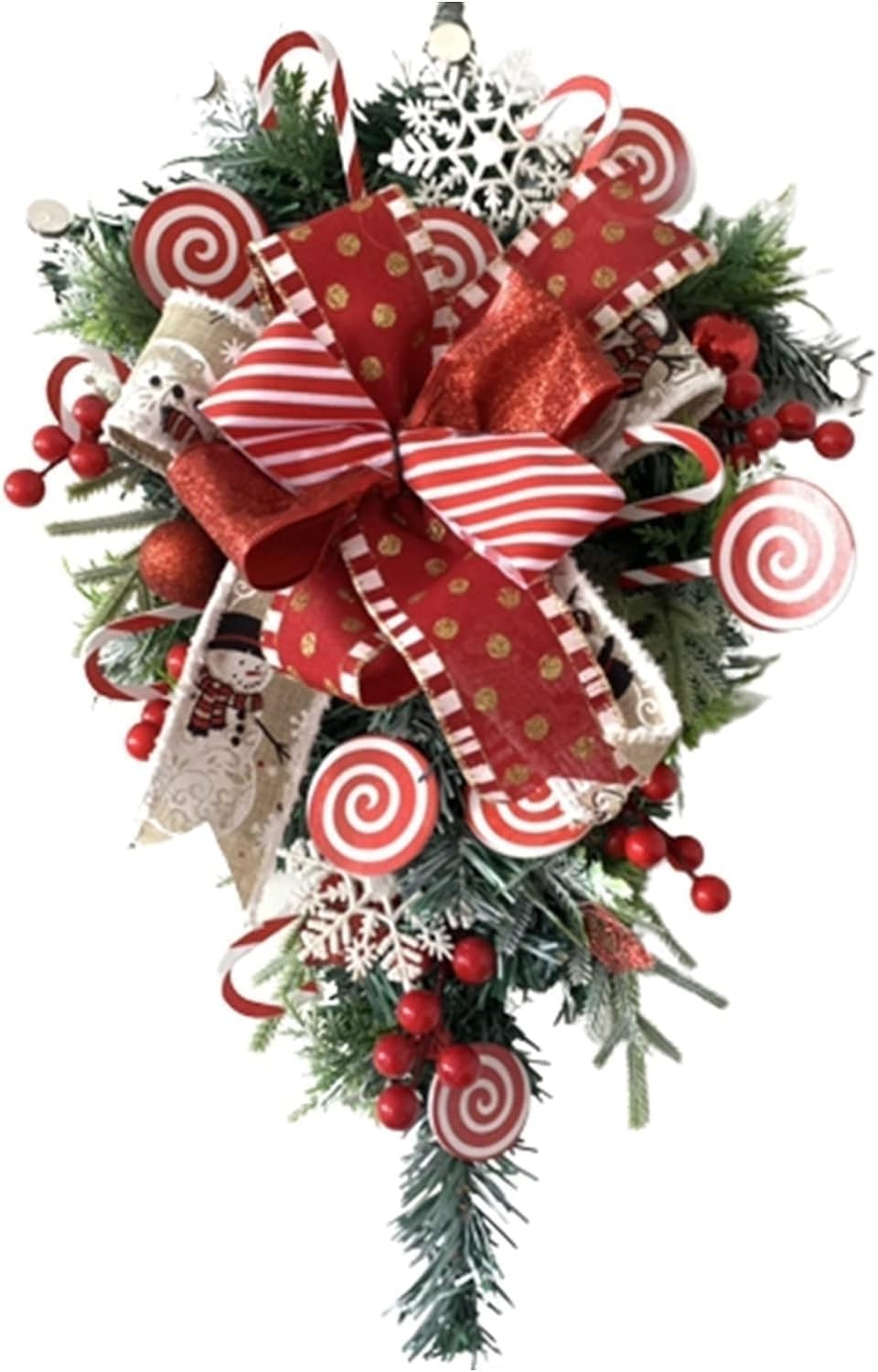 Ganhos de Natal em forma de lágrima artificial de Natal de 19,7 polegadas, bastão de doces, guirlandas de lágrima com bastão de doces para decoração de janela de porta de parede de férias