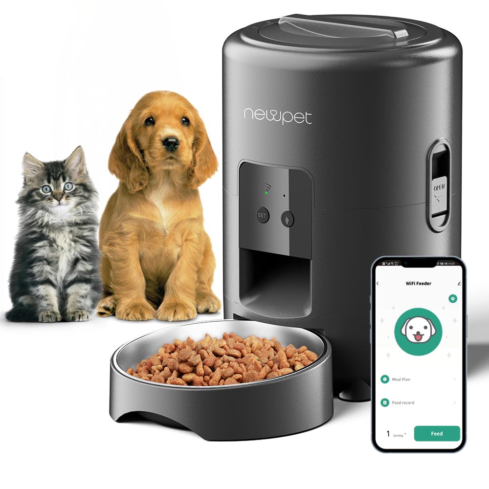 VDRBG Alimentador Automático Pet, 2L Comedouro para Caes Fácil Comedouro Elevado para Caes, Controle de Aplicativo WiFi