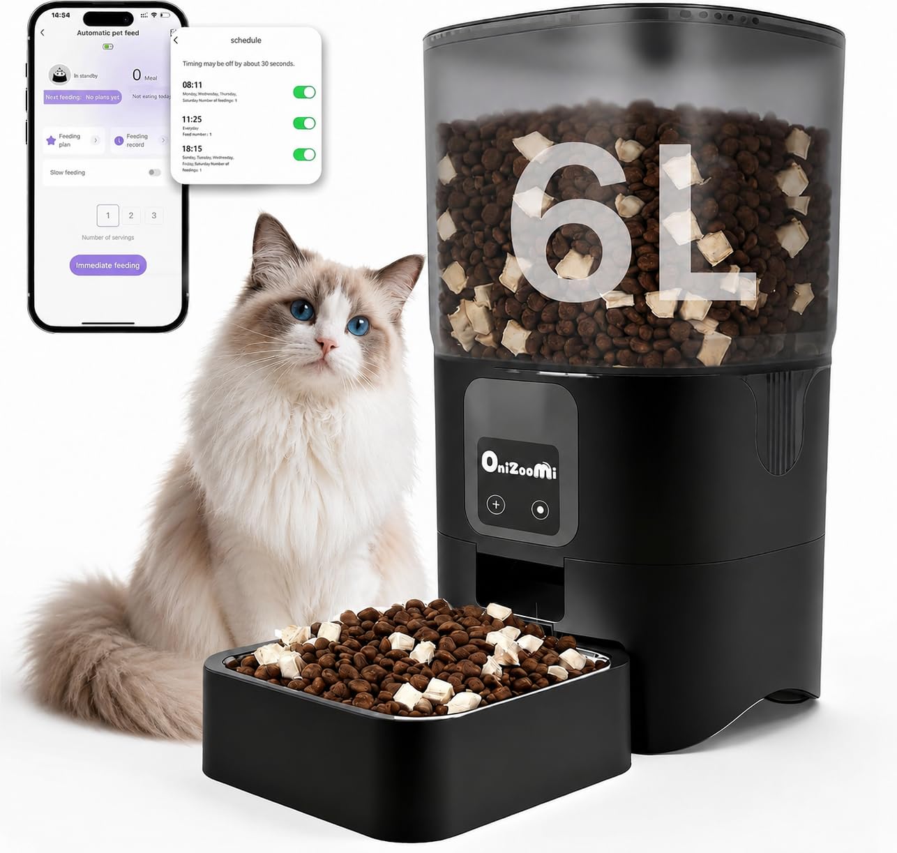 Alimentador Automático Pet 6L Wi-Fi 2.4G, Comedouro Automatico Duplo para Gatos e Cães (01)