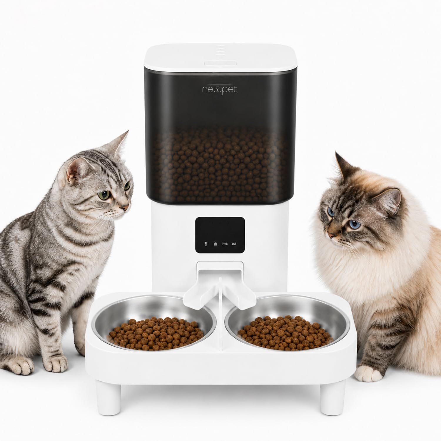 6L Comedouro Elevado para 2 Cäes, WiFi Alimentador Automático Gatos com Controle de Aplicativo, Fonte de Alimentação Dupla