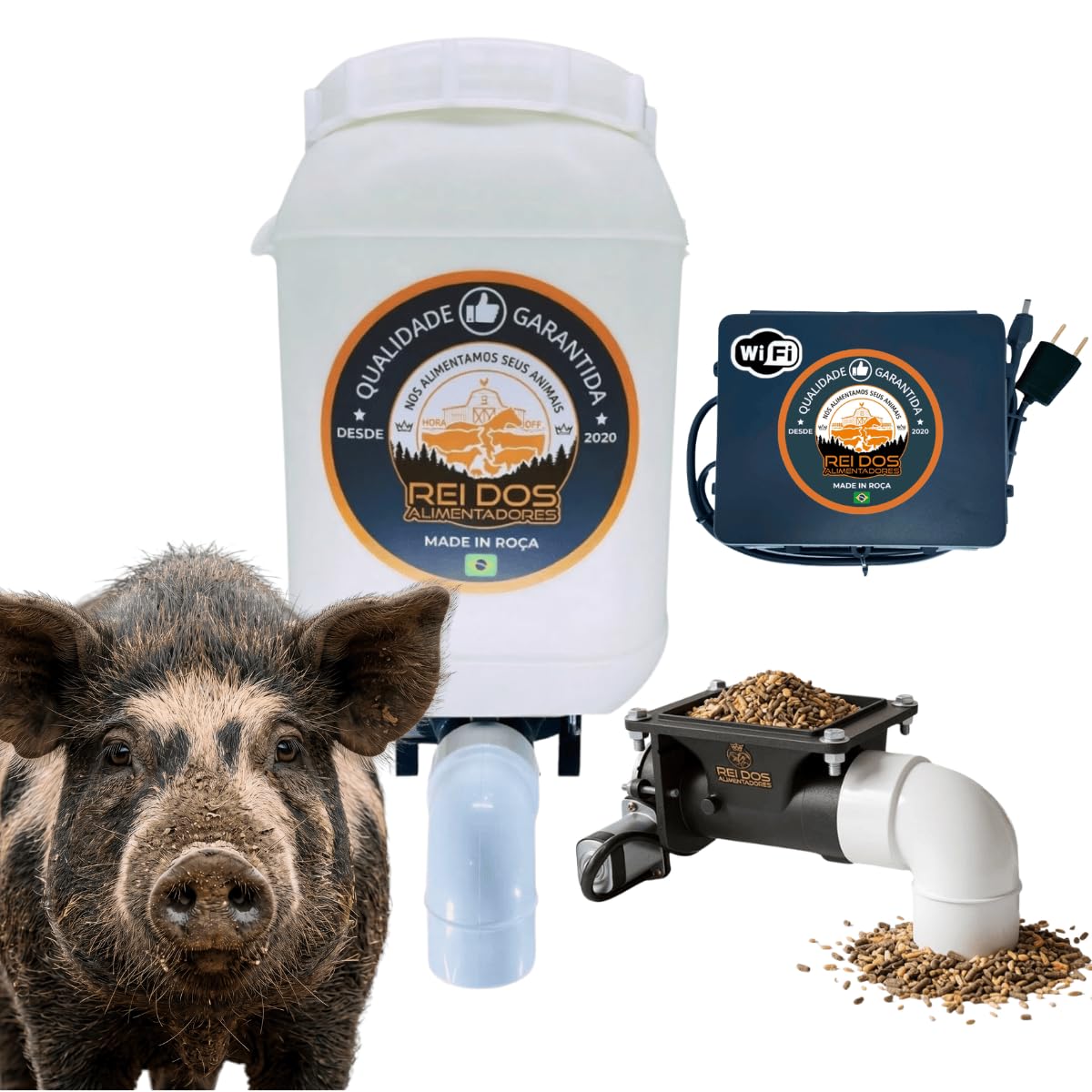 Alimentador Automático com Reservatório de Ração de 25 Litros, Programável via Timer WiFi Externo IP65 com App, Ideal para Cachorro Cavalo Bovino Ovelha Cabrito Porco Galinha Pato Coelho Peixe