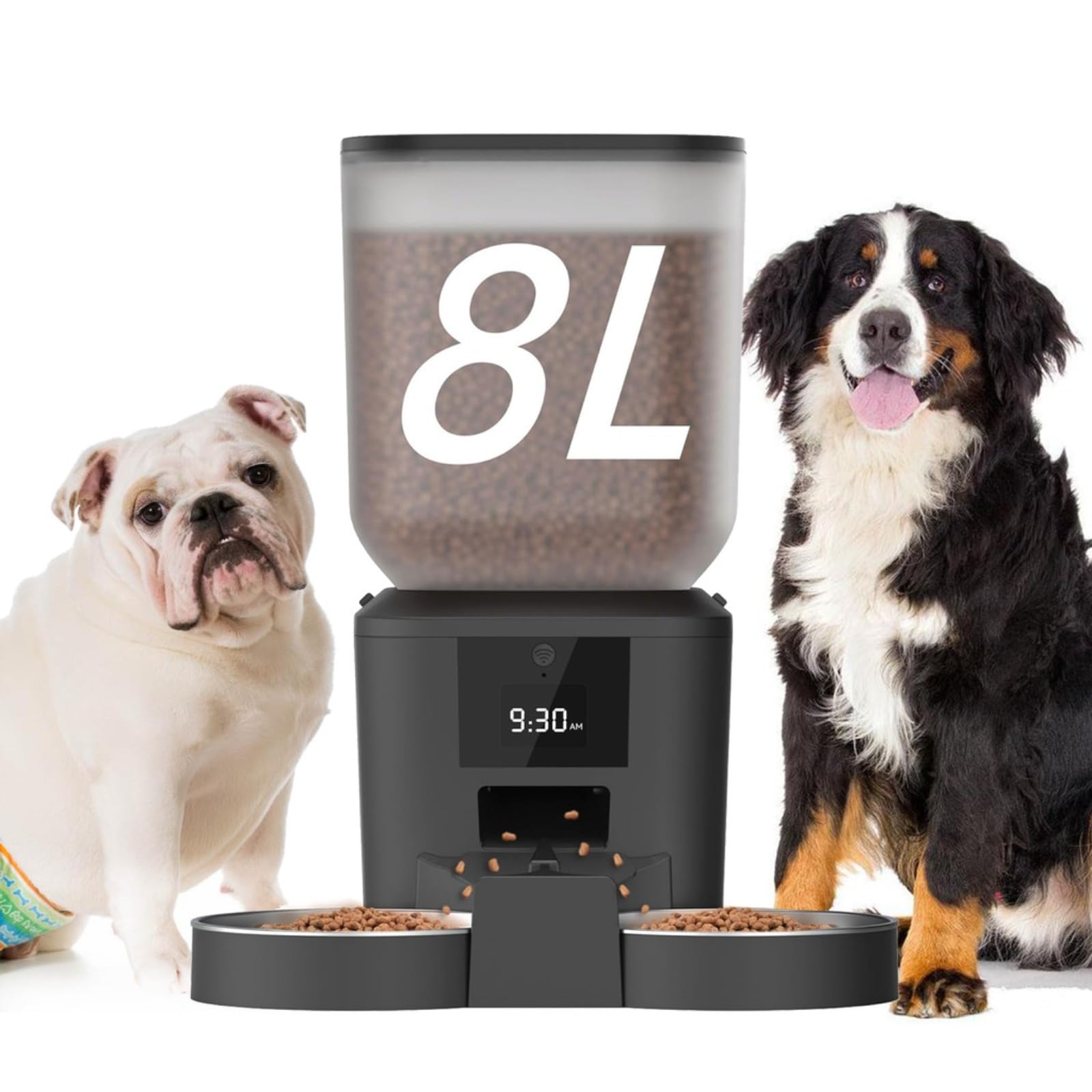 Comedouro Automatico para Gatos 8L Wi-Fi com App e Duas Tigelas | Alimentador automático pet e comedouro inteligente para dois pets, com reservatório de 8 L e programação de porções