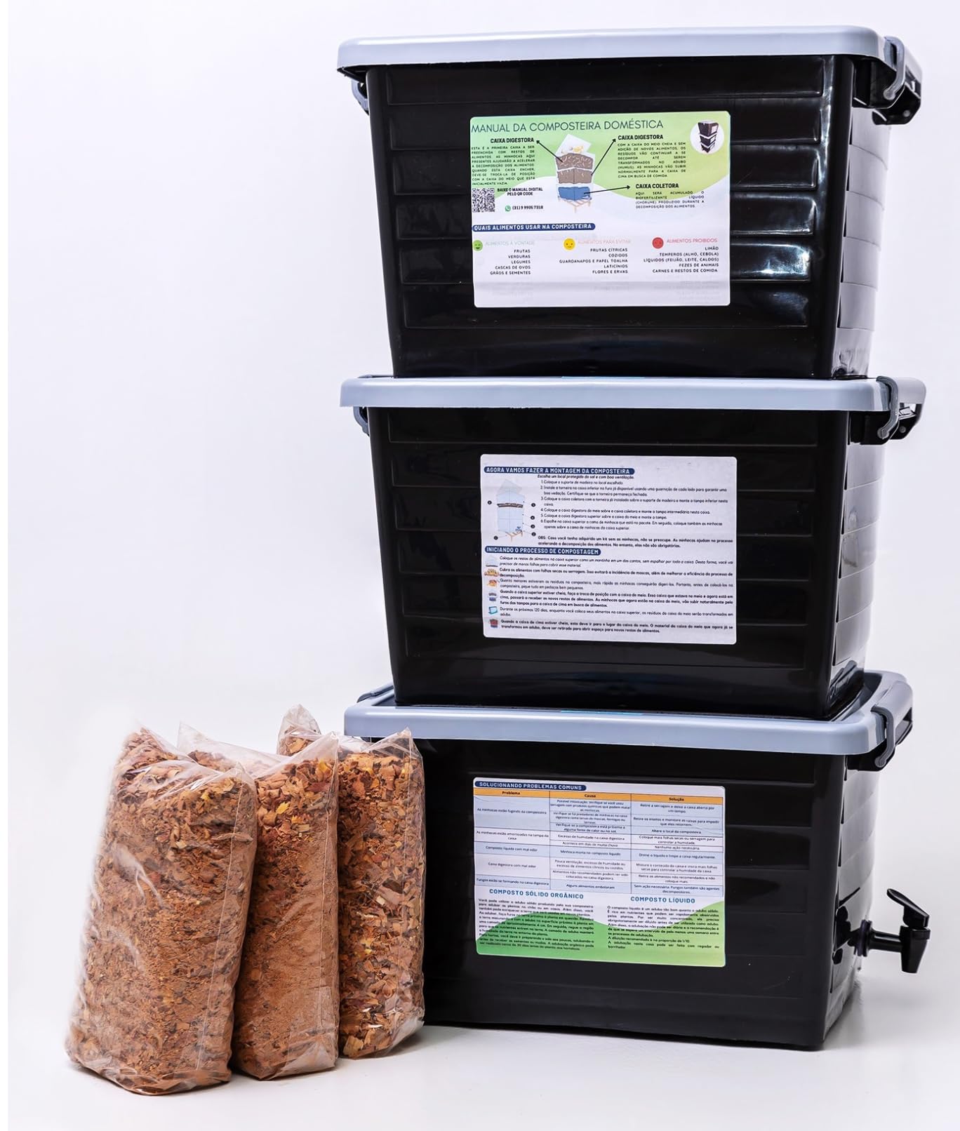 Composteira doméstica 90L kit econômico - Reduza seu lixo orgânico e produza adubo orgânico