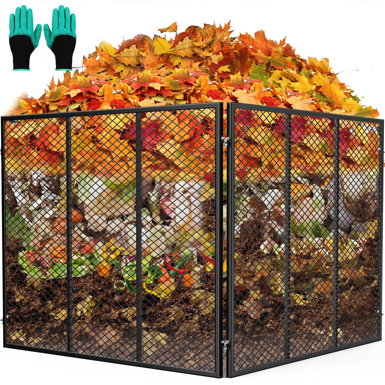 Composteira Grande de 650L (172 Galões) Em Tela Metálica para Uso Externo, À Prova D'Água com Revestimento Antiferrugem, Fácil de Montar, Ideal para Jardim, Quintal, Resíduos de Cozinha