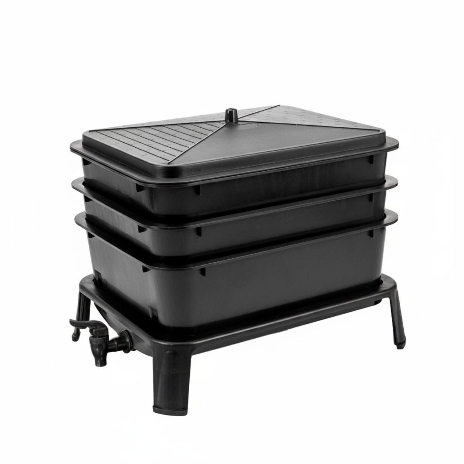Composteira doméstica com várias bandejas para vermicompostagem. o composto de forma eficiente e um solo nutritivo. Ideal para uso em jardins