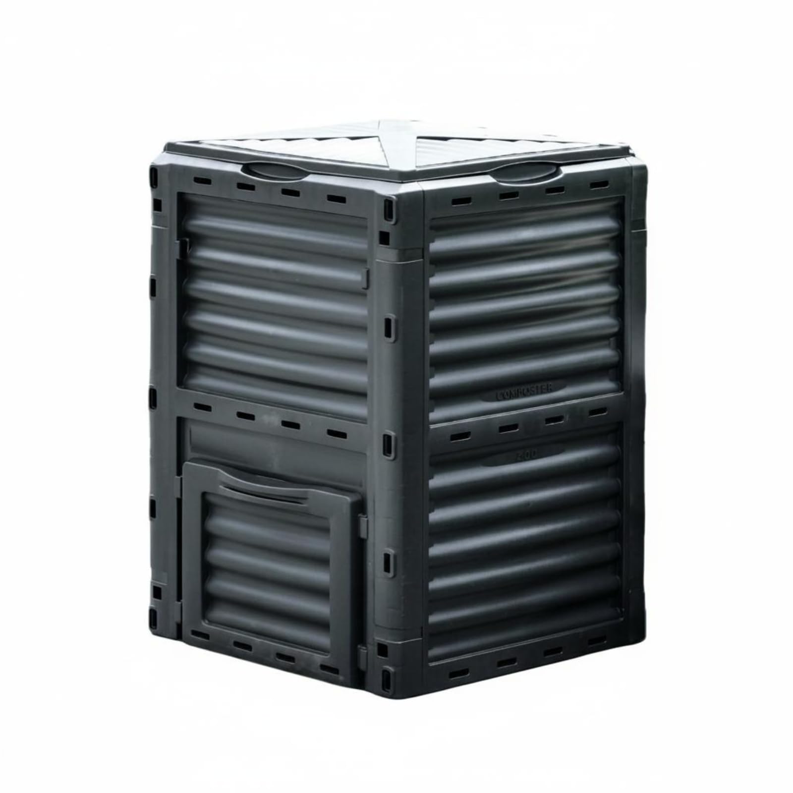 Composteira externa, balde para compostagem com tampa e porta para facilitar o carregamento, estrutura sem ventilação, plástico PP, adequada para, Preto, Preto