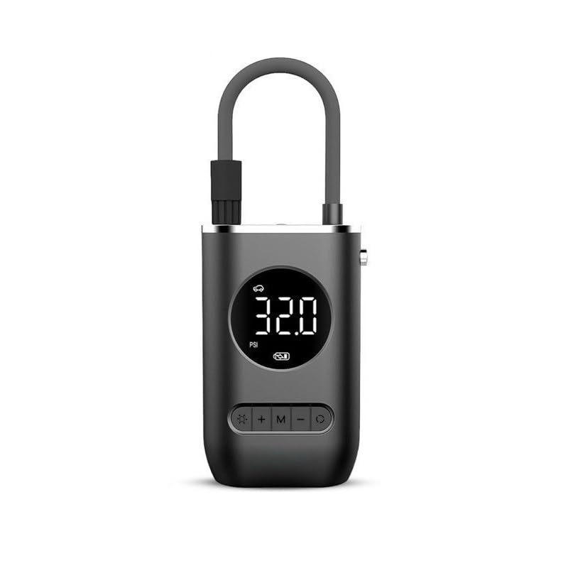 Ncher Compressor de Ar Portátil Digital 150PSI 4000mAh Preto Sem Fio Recarregável para Carro e Moto Inflador Elétrico Digital com Sensor de Pressão e LED