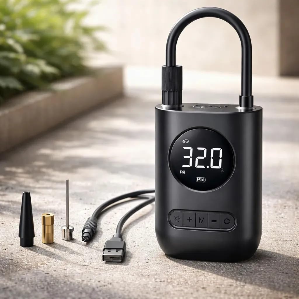 Compressor de Ar Portátil Digital, Recarregável 4000mAh com Display LCD e Luz LED Inflador Elétrico para Carro Moto Bicicleta Bola