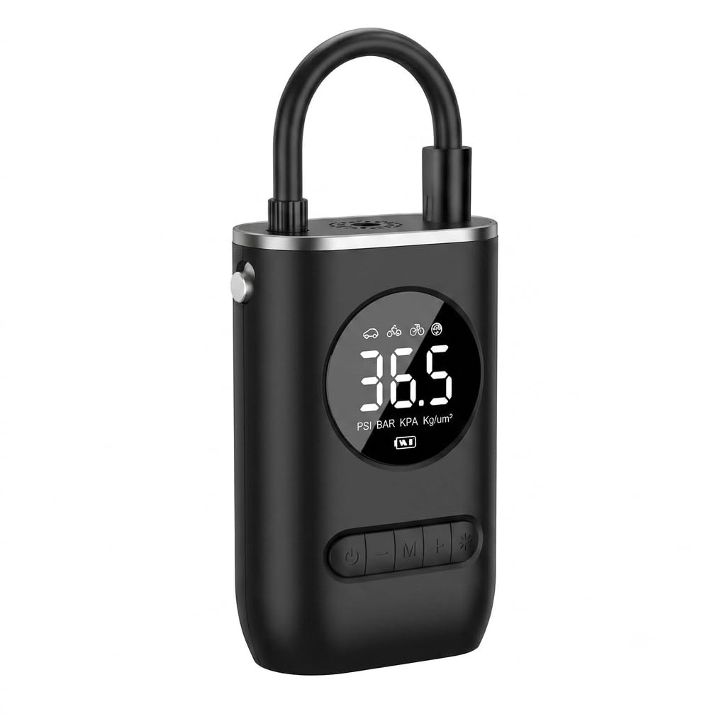 Compressor de Ar Portátil com Display LED e Bateria 4000mAh | Recarga via USB, 4 Modos de Inflação, Carros, Motos e Bicicletas, Leitura Fácil em PSI/BAR/KPA, Para Bolas Esportivas
