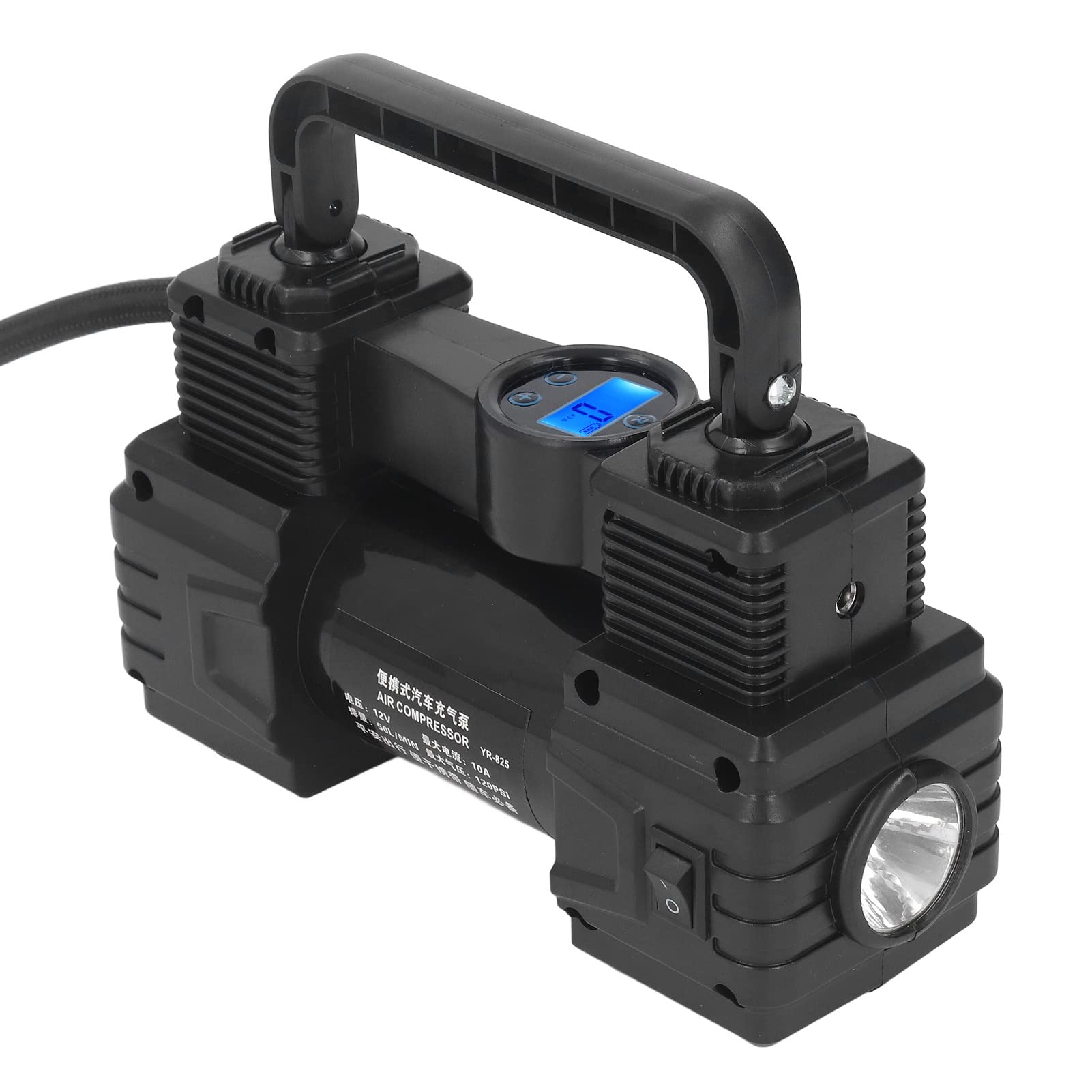 Luocute Compressor de Ar 120PSI, 12V para Carros e Trailers | Inflador de Pneus Portátil, Motor de Cobre ABS, 50L/min, Proteção contra Sobrecarga, Desligamento Automático, Luz LED para