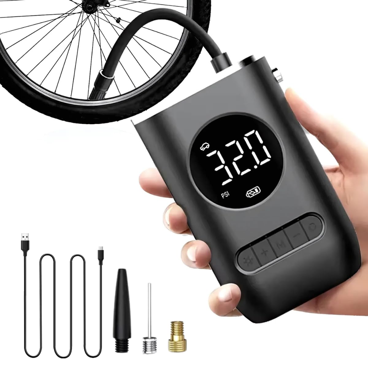 Calibrador Mini Compressor Bomba de Ar Portátil Recarregável Digital com Lanterna LED para Encher Pneus de Carro, Moto, Bike, Bicicleta, Bola, Piscina Inflável