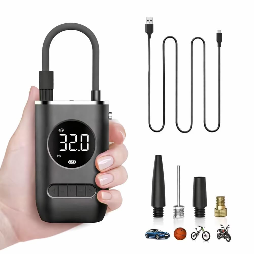 Calibrador Compressor Portátil Digital 70W com Bateria Recarregável 4000mAh, Display LED, Parada Automática, para Carro Moto Bike Bola